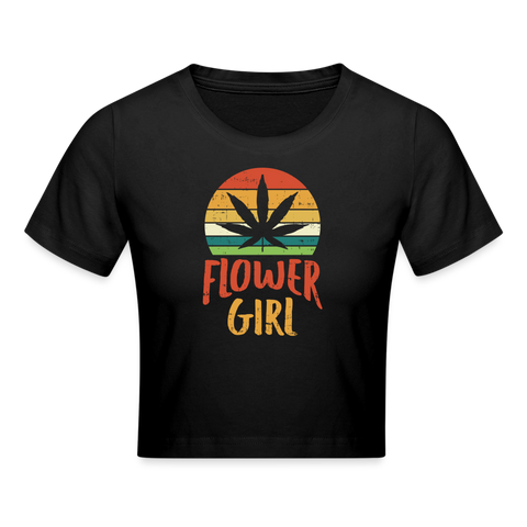 Flower Girl - Damen Cannabis Crop Top - Schwarz