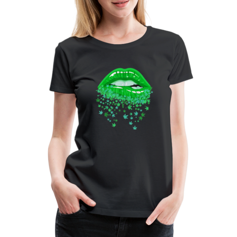 Weed Kiss - Damen Cannabis T-Shirt - Schwarz