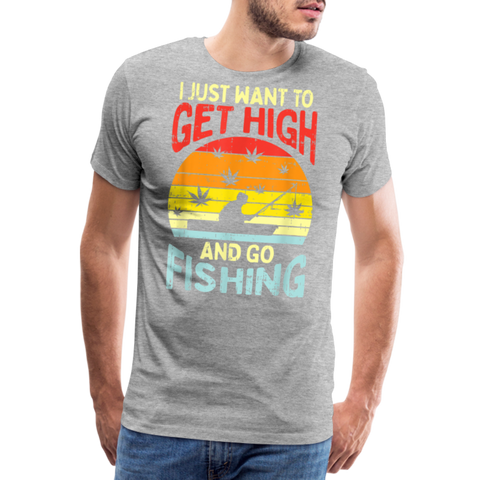 Get High Go Fishing - Herren Cannabis T-Shirt - Grau meliert
