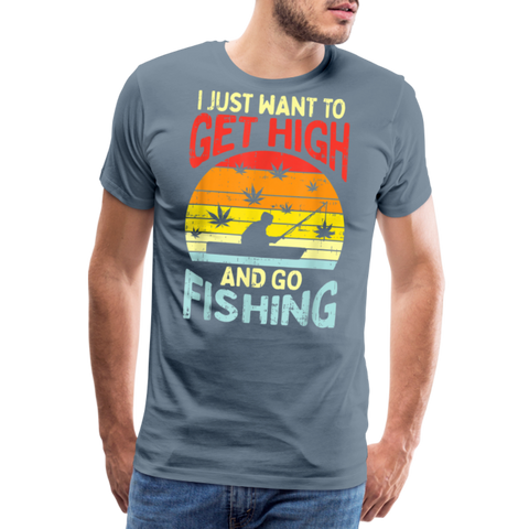Get High Go Fishing - Herren Cannabis T-Shirt - Blaugrau