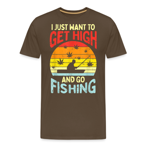 Get High Go Fishing - Herren Cannabis T-Shirt - Edelbraun
