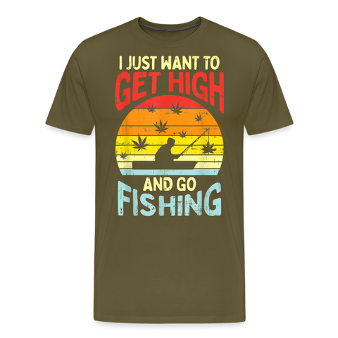 Get High Go Fishing - Herren Cannabis T-Shirt - Khaki