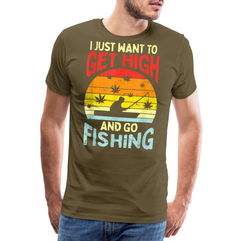 Get High Go Fishing - Herren Cannabis T-Shirt - Khaki