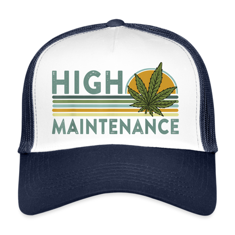 High Maintenance - Cannabis Trucker Cap - Weiß/Navy