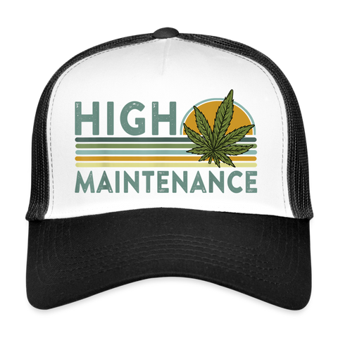 High Maintenance - Cannabis Trucker Cap - Weiß/Schwarz
