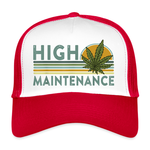 High Maintenance - Cannabis Trucker Cap - Weiß/Rot